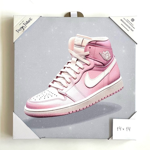 DESIGN DISTRICT STUDIO Wall Art Print Nike Jordans 14x14 Pink Glitter Canvas NEW - Picture 4 of 8